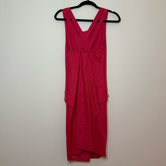 VTG 100% Linen Lagenlook Preppy Old Money Aesthetic Pink Strappy Pinafore Dress - Picture 4 of 6